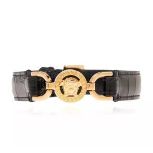 NIB Versace Medusa '95 Embossed Croco Bracelet Black Gold Genuine Leather